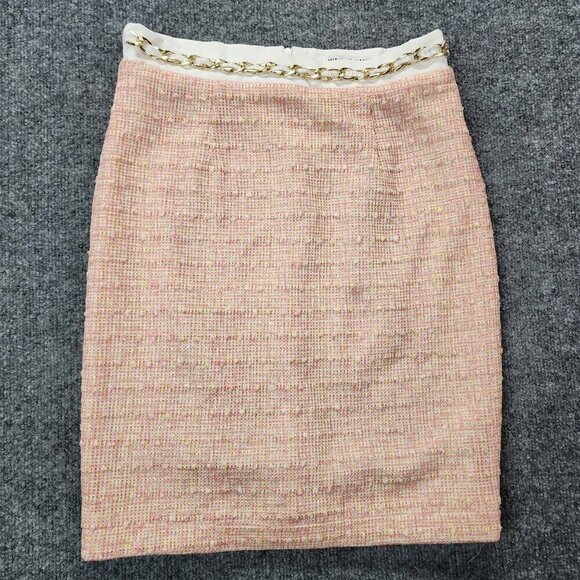 Walter Baker Priscilla Pencil Skirt Pink White Catalina Tweed Gold Chain Size 6 - Picture 2 of 13